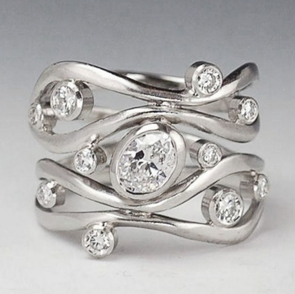 New! Unique White Sapphire Silver Statement Ring